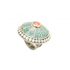 Traditional Handmade 925 Sterling Silver Ring Natural Coral Turquoise Gem Stones